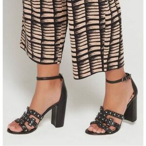 Sam Edelman Women's Yasha Black Leather Studded Block Heels Size 8